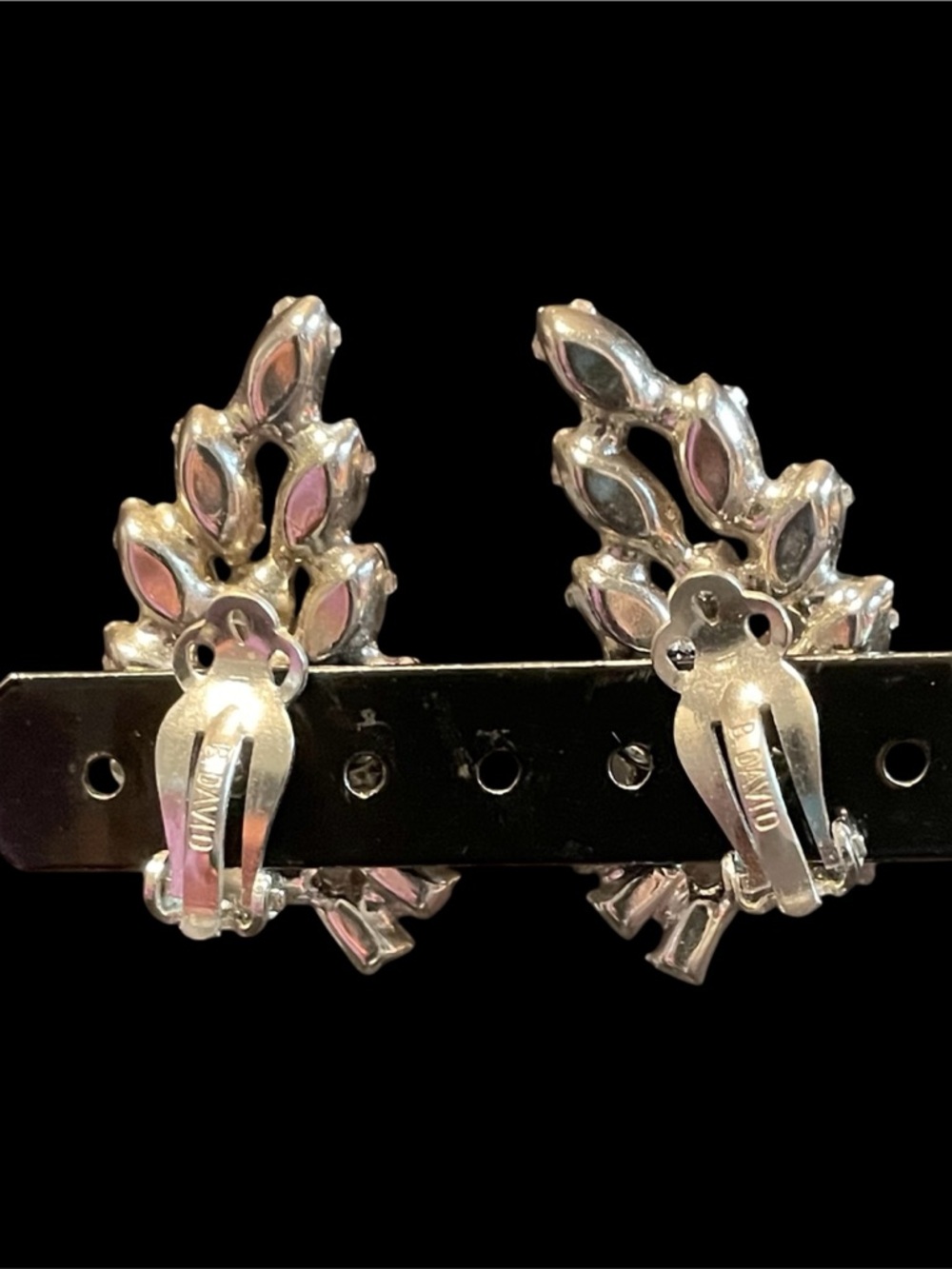 Signed B. David Vintage AB Rhinestone Earrings - Picture 2 of 7